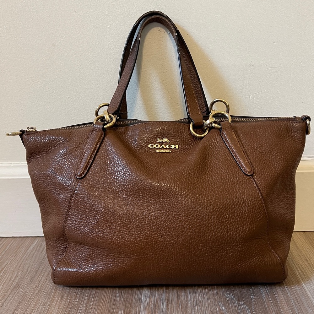 Coach Kelsey Small Satchel Bag Brown Pebbled Leather Gold Hardware G1892-F28993 - Picture 1 of 13